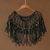 1920s Retro Leaf Beaded Sequin Flapper Shawl Loose Decoration Outerwear Short Cape Evening Party Ladies Cloak Shawl Black