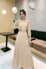 Pleated Dress Women Long Dresses A Line Round Neck Long Sleeve Party Maxi High Waist Belt Slim Sexy Elegant Splice Vestidos
