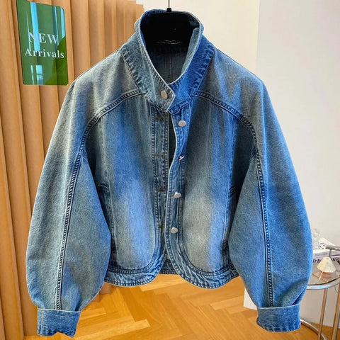 Women's Denim Jacket Spring Autumn High-grade Stand-up Collar Ladies Cowboy Coat Be All-match Loose Female Casual Top