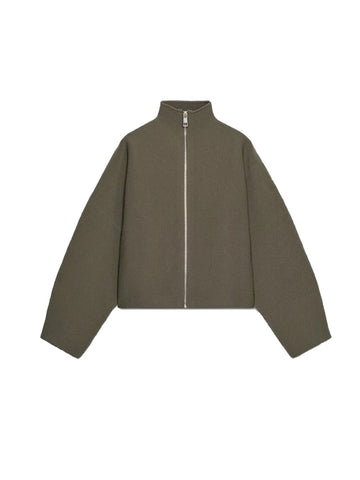 Vintage Stand Collar Women's Cropped Jacket Zipper Loose Full Sleeve Thick Warm Coat Autumn Winter Lady Outwear