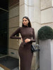 Autumn Winter Women Knitted Long Sleeved Sweater Dress Sexy Slim Fit Striped High elasticity Female Vestidos Sweater Out
