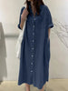 Autumn Collection Women's Cowboy Long Dress Loose Single Breasted Flip Collar Casual Medium Long Shirt Dress