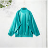 Loose Glossy Satin Solid Sports Jacket Pants Sets Women Stand Zipper Long Sleeve Coats Drawstring Wide Leg Pant Spring Suit