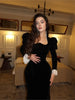Velvet Lace Patchwork Dress Square Collar Waist Cinched Slim Fit Party Gown Robes Elegant Women Wrap Hip Fishtail Long Dresses