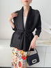 Black Tie Cardigan Design Women's Pleated Jacket Stemperament Casual Niche Three Quarter Top 2DB3365