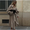 Lace Up Long Trench Coat Women Full Sleeve Lapel Single Breasted Loose Outerwear Lady Spring Daily Street Coat