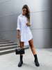 Women's Long Sleeve Button Down Shirt Dress with Turn Up Cuffs, Casual Loose Fit Midi Shirt Dress for Daily Wear