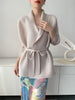 Black Tie Cardigan Design Women's Pleated Jacket Stemperament Casual Niche Three Quarter Top 2DB3365