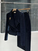 Autumn Winter Tweed Women's Suit High End Elegant Lapel Long Sleeve Short Jacket + Split Slim Skirt Solid Color 2 Piece Set
