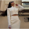 Urban Solid Women's Two Piece Set Elegant Puff Long Sleeve V Neck Blazer Mesh Suit Skirt Autumn Lady Outfit