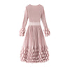 Solid Color Bubble Pleated Women ’s Dress Round Neck Long Sleeve Beaded Waist Pink Dress Spring 2DB7194