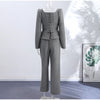 Elegant Woolen Top Pants Women Sets Chic Long Sleeve Slash Neck Pleated Blouse Straight Trousers Autumn Winter Lady Suit