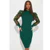 Elegant Women Floral Applique Mesh Long Sleeve Knit Ribbed Sweater Dress Autumn Winter Bodycon Dresses Vestidos