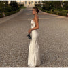 Solid Color Satin Bustier Women Maxi Dress Yellow Spaghetti Strap V Neck Waist-cinching Dresses Party Vestidos