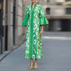 French Style Floral Print Elegant Party Dresses Woman Sexy V Neck Slim A-Line Long Dress Autumn Flare Sleeve Vacation Maxi Dress