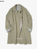 Retro Patchwork Stripes Women's Mid-Length Polo Collar Single-Button Coat Spring Korean Style Oversize Coats