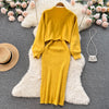 Winter Women Knitted Sets Breading Long Sleeve Pearl Sweater+Knitted Camis Dress Sets Sweater Suits