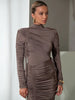 Long Sleeve Ruched Sexy Maxi Dress For Women Autumn Winter Drawstring Turtleneck Bodycon Sexy Long Dress Elegant