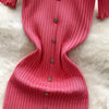Pink Solid Button Front Spaghetti Dress Sexy Knit Slash Neck Mini Dress Bodycon Women's Clothing Outfits Ruffles
