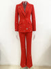 High Street Designer Runway Suit Set Women's Slim Fit Single Button Rivet Eyelet Lapel Blazer Pants Set 2pcs