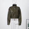 Vintage Zippers Short Leather Jackets Women's Casual Lapel Button Pockets Full Sleeve Coat Autumn Lady Chic Streetwear
