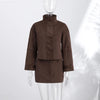 Vintage Solid Suede Skirt Two Piece Set Women Stand Collar Full Sleeve Zipper Jacket Mini Skirts Autumn Lady Streetwear