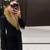 Elegant Faux Fur Wool Long Coat Women Solid Full Sleeve Lapel Patchwork Waist-closed Slim Coats Female Winter Outwear