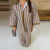 Striped Long Pants Set Color Block Turn Down Collar Three Quarter Sleeve Shirt Wide Leg Bottoms Casual Chic Women Outfits