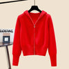 Autumn Winter Hooded Women's Knitwear Long Sleeve Zipper Slim Knitted Cardigan Female Casual Jacket Tops