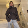 Women's Coats Jacket Double Breasted Belted Cropped Trench Coat Stand Collar Long Sleeve Casual Outerwear For Ladies