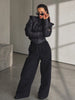 Women Sporty Cropped Padded Jacket Stand Collar Zip‑Up Shoulder Pad Long Sleeve Slim Fit Warm Coat Casual Chic Ladies Outerwear