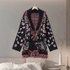 Casual Printed Cardigans Women Tassel Lace Up V-neck Full Sleeve Loose Knit Coat Female Autumn Lady Outwears