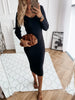 Spring Women's Dress Long Sleeve V Neck Low Cut Thread Tight Party Khaki Basic Long Skirt