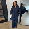 Navy Blue Bubble Tie Waist Maxi Dress Loose Flared Long Sleeve Spring Modest Women Shirt Dress Elegant Lady Vestidos