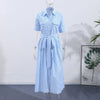 Elegant Belt Women Long Black Dress Full Sleeve Pleated Lapel Waist-Closed Female A Line Dresses Spring Lady Robes