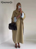 Street Women's Long Trench Coats Loose Stand Collar Single Breasted Full Sleeve Slit Windbreaker Autumn Lady Commute Jacket