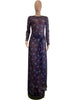 Women O-Neck Long Sleeve Print Split Maxi Long Dress Fall Autumn Evening Party Vacation Birthday Dresses Vestidos
