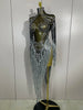 Sexy Sparkly Rhinestone Sequins Tassel Mesh Transparent Dress Women Evening Birthday Party Nightclub Dance Singer Stage Outfit
