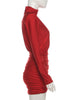 Elegant Shoulder Padded Dress Women Turtleneck Ruched Sexy Classic Office Commute Simple Peach Hip Slim Mini Bodycon