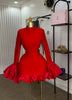 Women O-neck Long Flare Sleeve Ruffles Mini Dress Spring Sweet Sexy Birthday Evening Night Party Vestidos Dresses