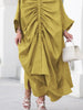 Women's Pleated Black Dresses Long Sleeves Buttoned Solid Color Casual Oversize Lapel Shirts Dress