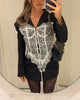 Sexy Lace Patchwork V Neck Slim Coat Long Sleeve Single Breast Cinch Waist Blazer Jackets Female Dinner Street Jacket
