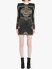 High Street Designer Stylish Women Long Sleeve Metallic Beaded Stretchy Dress