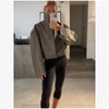 Retro Crocodile Pattern Short Women's Leather Jacket High Collar Zipper Loose Long Sleeve Jackets Lady Street Daily Wear