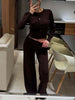 Fall Winter Knitted Suit Solid Cardigan Top Women's O neck Knitted Sweater Straight Trousers Two Piece Set Casual