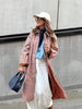 Women Red Plaid Long Trench Coat Casual Lapel Single Breasted Full Sleeve Windbreaker Jacket Y2k Autumn Lady Streetwear