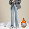 Winter Lady Thermal Plush High Waist Jeans Girls Snow Warm Denim Pants Women Classic Fleece Straight Leg Trousers
