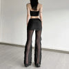 Aesthetic Sexy See Through Pants Women Dark Gothic Streetwear Vintage Coquette Grunge Ruffle Patchwork Flare Pants Femme