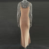 Sexy Mesh See Through Slim Evening Party Dresses Fall Winter Strap Christmas Outfits Glitter Diamond Long Dress for Women