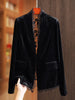 Lace Mesh Stitching Black Gold Velvet Suit Jacket Women Blazer
